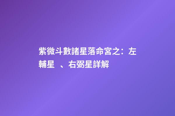 紫微斗數諸星落命宮之：左輔星、右弼星詳解